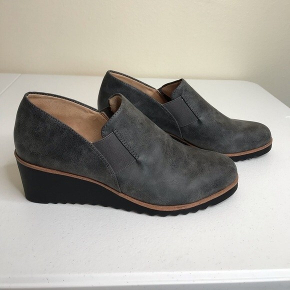 Life Stride Zora Gray Wedge Slip On Velocity 2 Lug Sole Faux Leather Women 8.5 - Picture 3 of 14